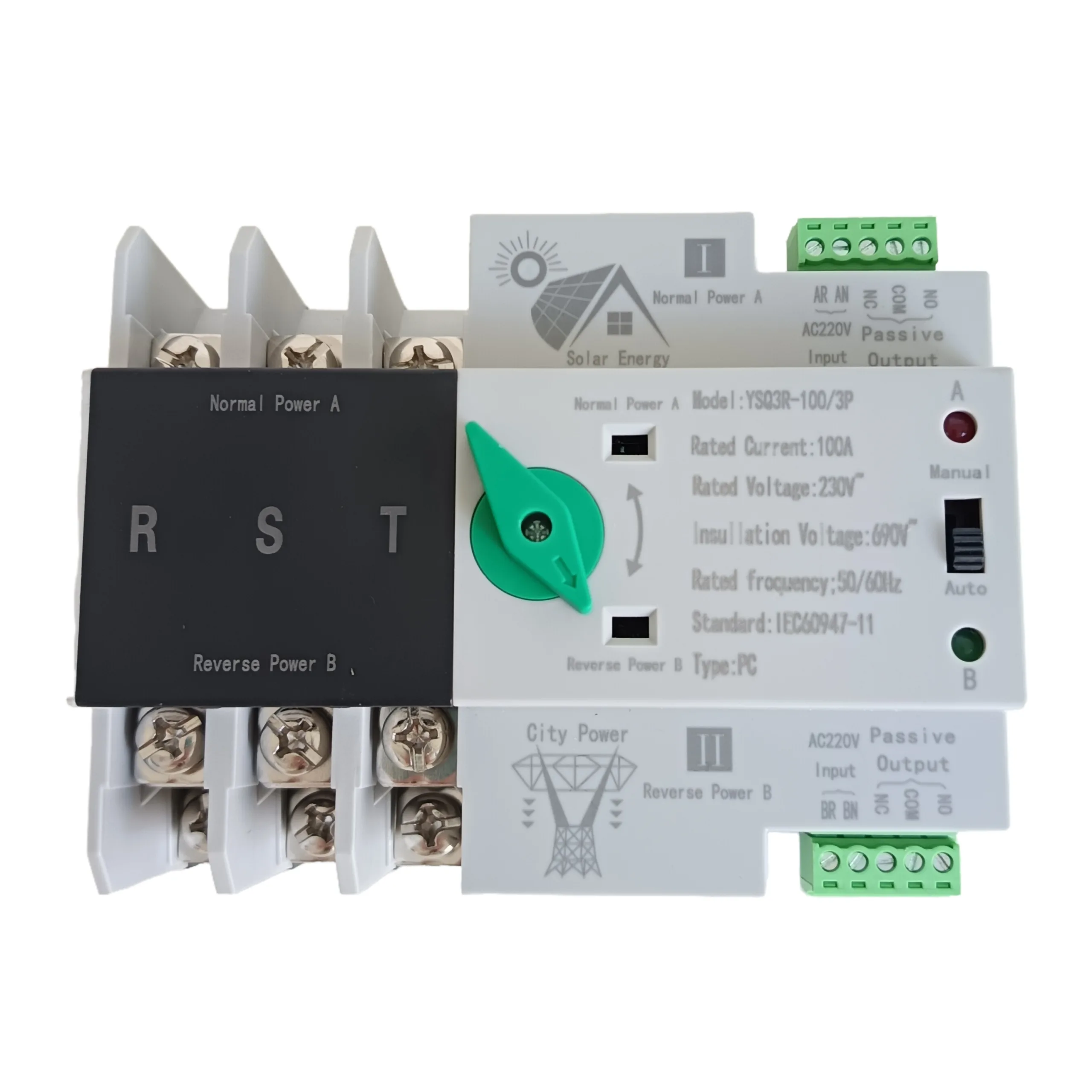 Automatic Dual Power Transfer Switch (ATS) Electric Generator City Power Changeover Protector PV Solar Inverter-Compatible